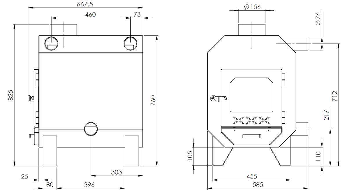 Paljun kamina 45kW kolmella vesilletkun lähdöllä